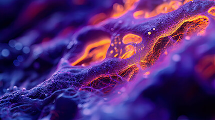 High-resolution close-up of bioprinting synthetic muscle tissue, vibrant cell patterns, advanced lab lighting 