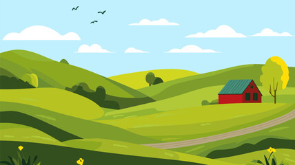 Obraz premium Green Hills and Countryside Landscape