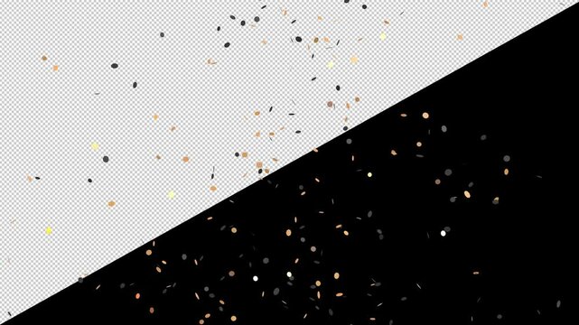black and gold confetti rain launched from a canon slowly falling