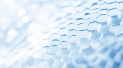 A detailed close-up reveals a hexagonal pattern formed of overlapping shapes in light blue tones, creating an ethereal and harmonious visual experience