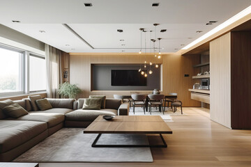 Fototapeta premium Smart home, control technology with digital automation application mobile concept. AI generated.