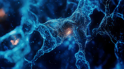 High-resolution macro shot of bio-ink forming cartilage fibers, detailed organic structures, glowing blue lab lights 