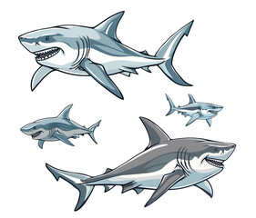 Naklejka premium Grey reef shark set, color isolated illustrations