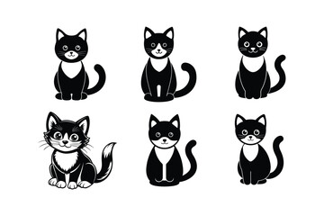 Cat vector design, labeled silhouette linocut art illustration.