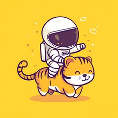 Naklejka premium illustration cat and astronaut cartoon