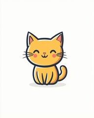 Cute cartoon cat sitting with a joyful expression, white isolated background.