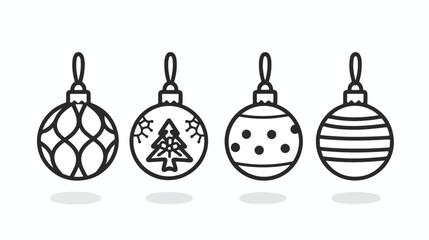 Christmas Ball Black White Line Icons Flat Vector