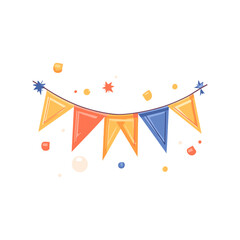 Festive bunting banner in orange, blue, and yellow for celebrations