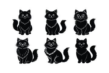 Cat vector design, labeled silhouette linocut art illustration.