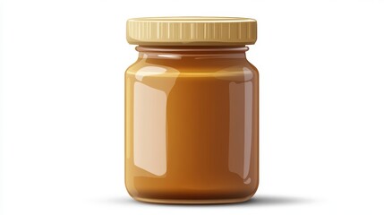 Peanut butter jar with golden lid on white isolated background.