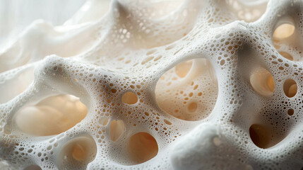 Hyper-detailed close-up of bio-ink forming bone tissue, intricate layering, high-tech lab lighting 