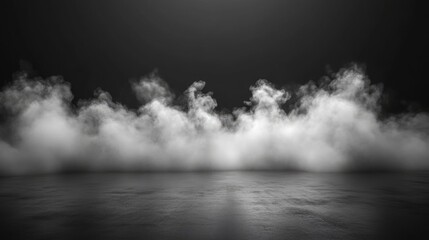 Billowing Smoke and Shadows in Dark Space: A Haunting, Minimalist Scene with Rising Fog, Creating a Mysterious and Eerie Atmosphere of Ghostly Light and Dark Emptiness