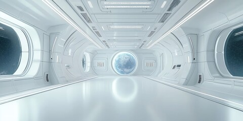 Futuristic showroom, spaceship interior