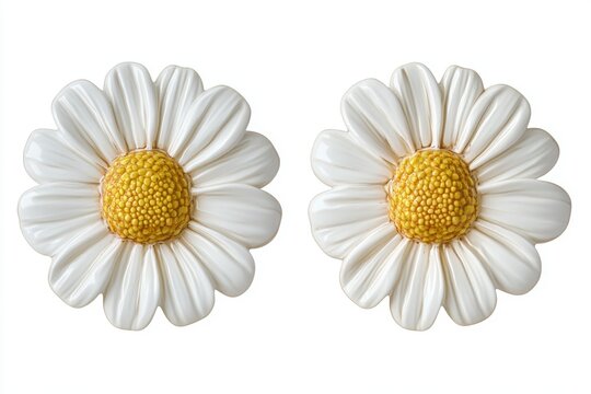 Two white daisies on a plain white background.