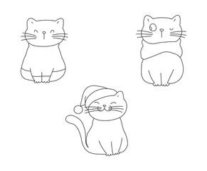 cat icon. Draw outline seamless pattern cat for winter Christmas in vector design. 