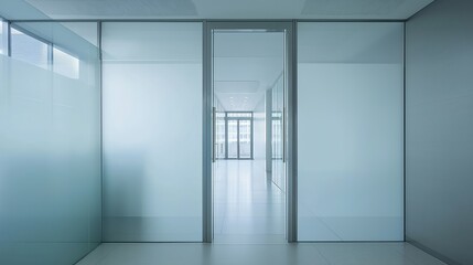 Fototapeta premium Modern interior with glass matte walls and door