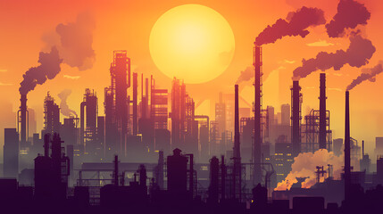 Design of sunset in city with a steampunk theme concept of future of steampunk , factory city abstract illustation design. Steampunk. Illustration