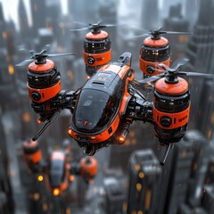 Futuristic Drone Cityscape Aerial Vehicle Sci Fi Transport Technology