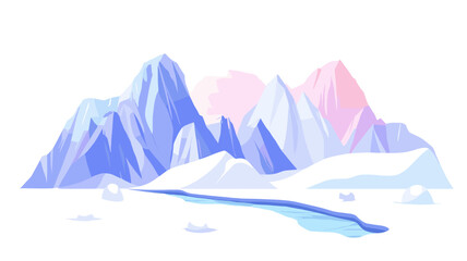 Vibrant snow-covered mountains with soft pastel hues at dawn