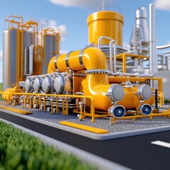 Industrial Plant Yellow Refinery Equipment Pipes Tanks Energy Production