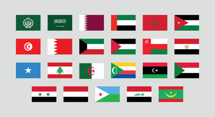 Flag of All Arab League member countries.  Arab League countries flag Bundle.