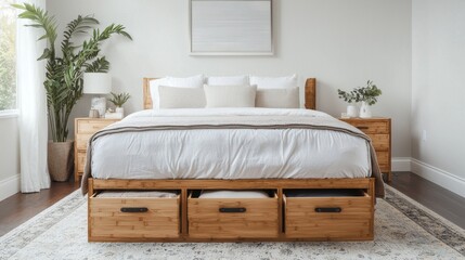 Modern Bedroom with Wooden Bed and Neutral Decor