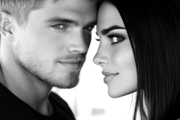 Fototapeta premium Close-up portrait of a confident couple in monochrome