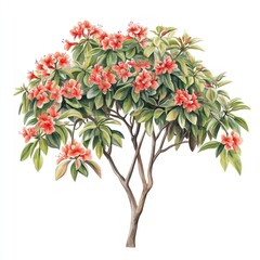 Fototapeta premium Malaysia native ornamental tree with flowers elevation on a white background,generative ai