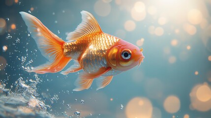 Goldfish Swimming with Bokeh Background. Generative AI