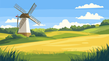 Fototapeta premium Windmill on Rolling Hills