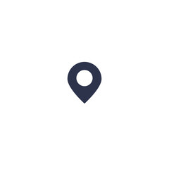 Minimalist location pin icon on white background, symbolizing navigation and geolocation.