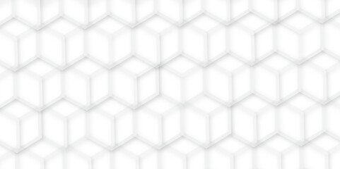 White color embossed hexagon background, Luxury wallpaper Illustration, Futuristic  3d abstract honeycomb mosaic white background, Modern trendy white light and shadow.