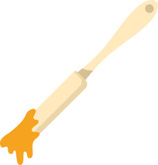 Wooden kitchen brush covered with melted butter spreading on white background