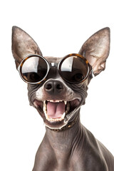 Smiling Hairless Dog Wearing Sunglasses
