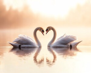 Swans Forming a Heart Shaped Reflection in Tranquil Morning Light