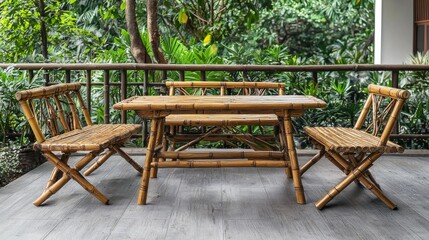 Obraz premium Bamboo Furniture Set on Outdoor Patio