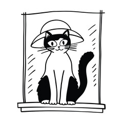 Cat vector design, labeled line and fill art illustration.