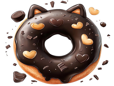 Delicious chocolate donut decorated with candy hearts, a perfect sweet treat for valentine's day or any special occasion.