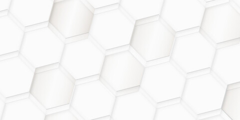 White color embossed hexagon background, Luxury wallpaper Illustration, Futuristic  3d abstract honeycomb mosaic white background, Modern trendy white light and shadow.