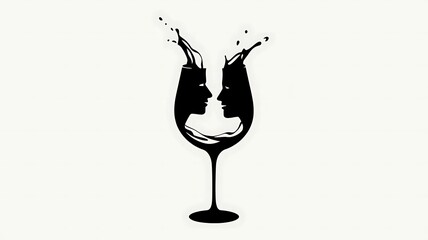 splashing wine in a glass forming the shape of a couple