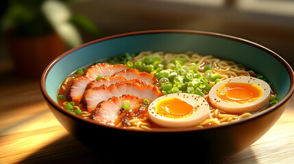 Bowl of Ramen Noodles with Pork and Egg - Realistic Food Photography