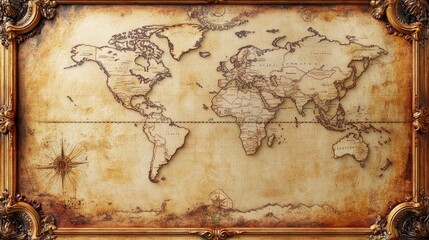 Vintage World Map on Antique Paper. Generative AI