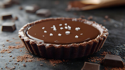 Closeup of a Delicious Chocolate Tart with Sea Salt,  Food Photography