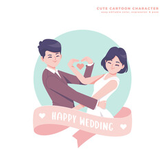 romantic wedding couple cute cartoon character