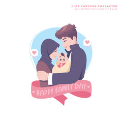 islamic family day cute cartoon character