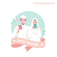 islamic wedding couple cute cartoon character