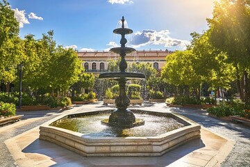 Obraz premium Barcelona, Spain. National Palace museum of Barcelona at Spanish Square with fountain at summer day. with generative ai