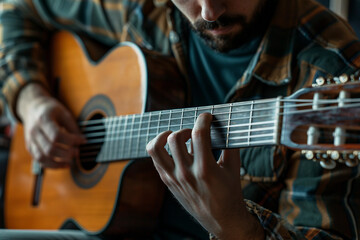 Generative AI Image of a Guitarist Performing with Acoustic Guitar