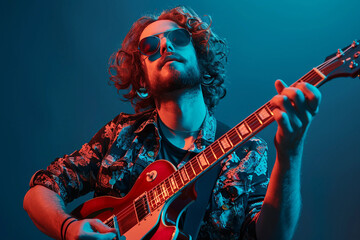 Obraz premium Generative AI Image of a Guitarist Performing with Acoustic Guitar