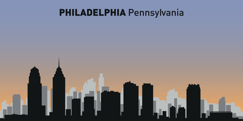 Fototapeta premium Black and white silhouettes of buildings on Philadelphia skyline. Vector on a colored background. 